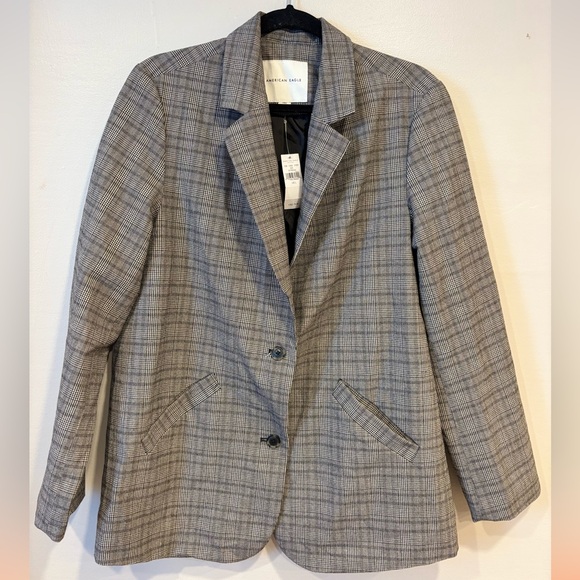 American Eagle Outfitters Jackets & Blazers - NWT American Eagle Oversized Grey Plaid Striped Boyfriend Blazer Large
